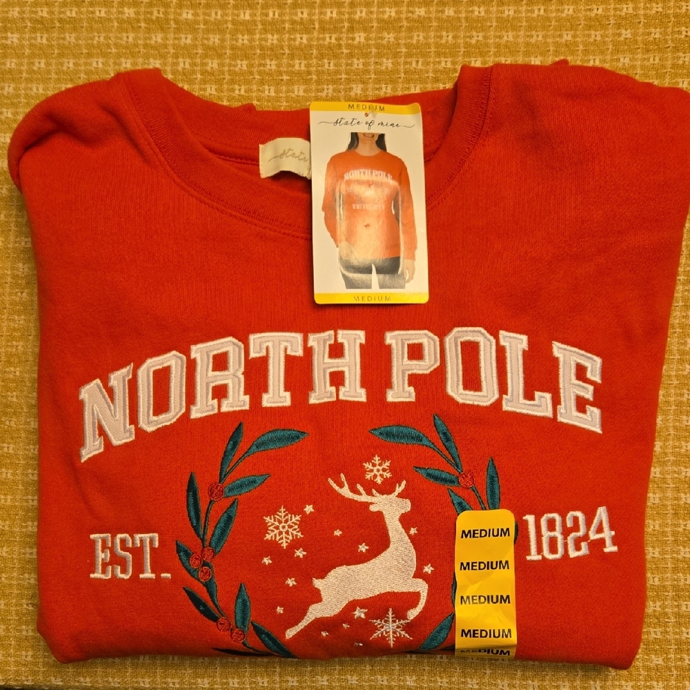 State of Mind Red Sweater with White and Blue Accents